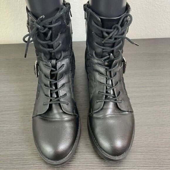 Rocket Dog Pearly Womens Combat Boots 9.5 Black Quilted Lace Up Buckle Moto Zip - Picture 4 of 10
